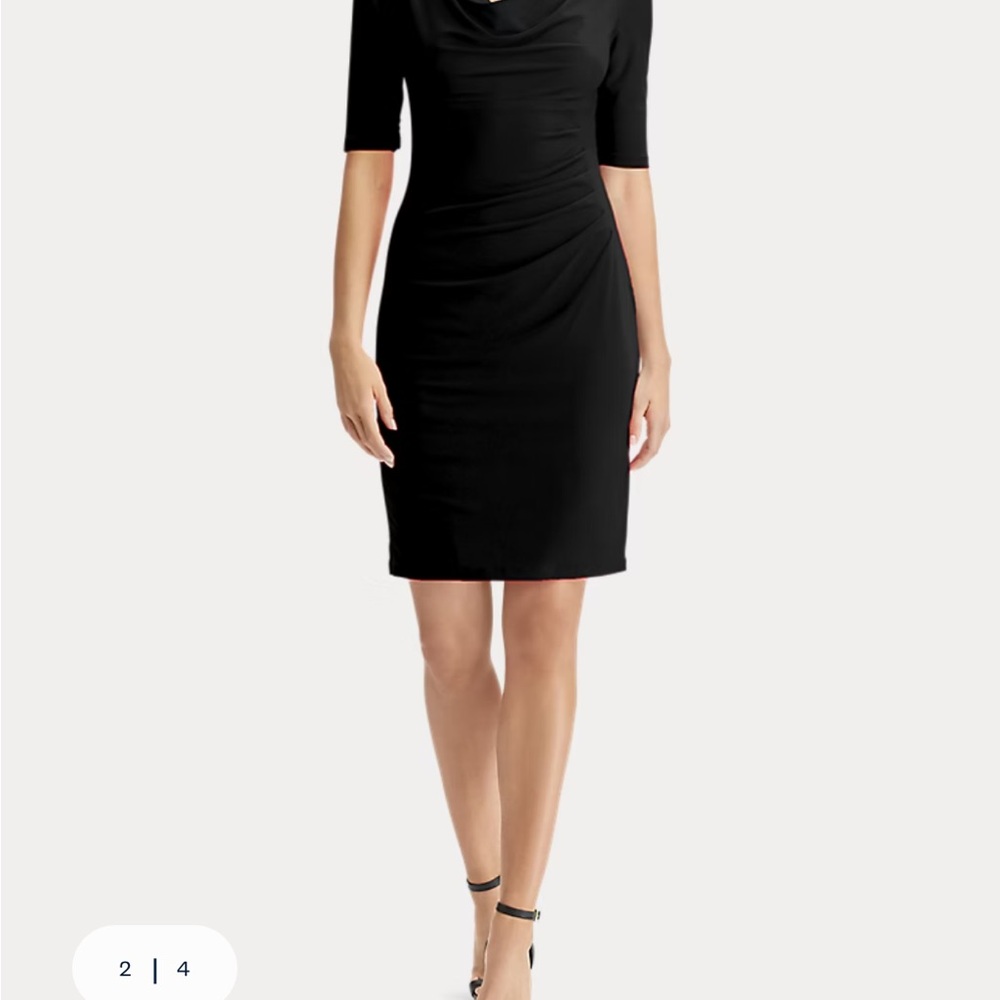 Ralph Lauren Black Cowl-Neck Midi Sheath Dress - Picture 2 of 7